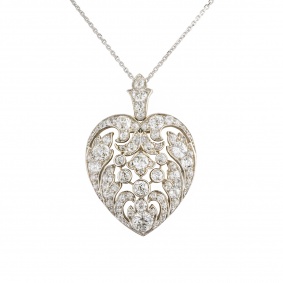 18k Yellow Gold and Silver Diamond Set Heart Pendant